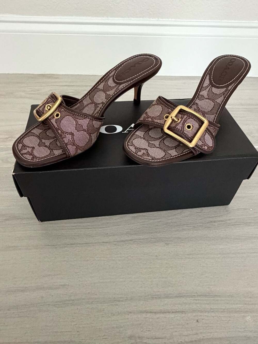 Coach Margot Signature Jacquard Kitten Heel Mules Size 5.5B